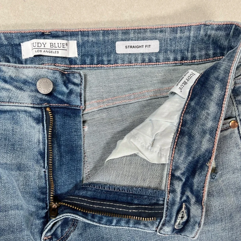Judy Blue Straight Fit Jeans Women 14W Blue Distressed Medium Wash Denim Stretch